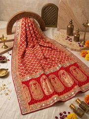 Pure Khaddi Georgette Bandhani Dupatta With Heavy Zari & Resham Weaving with heavy hand work